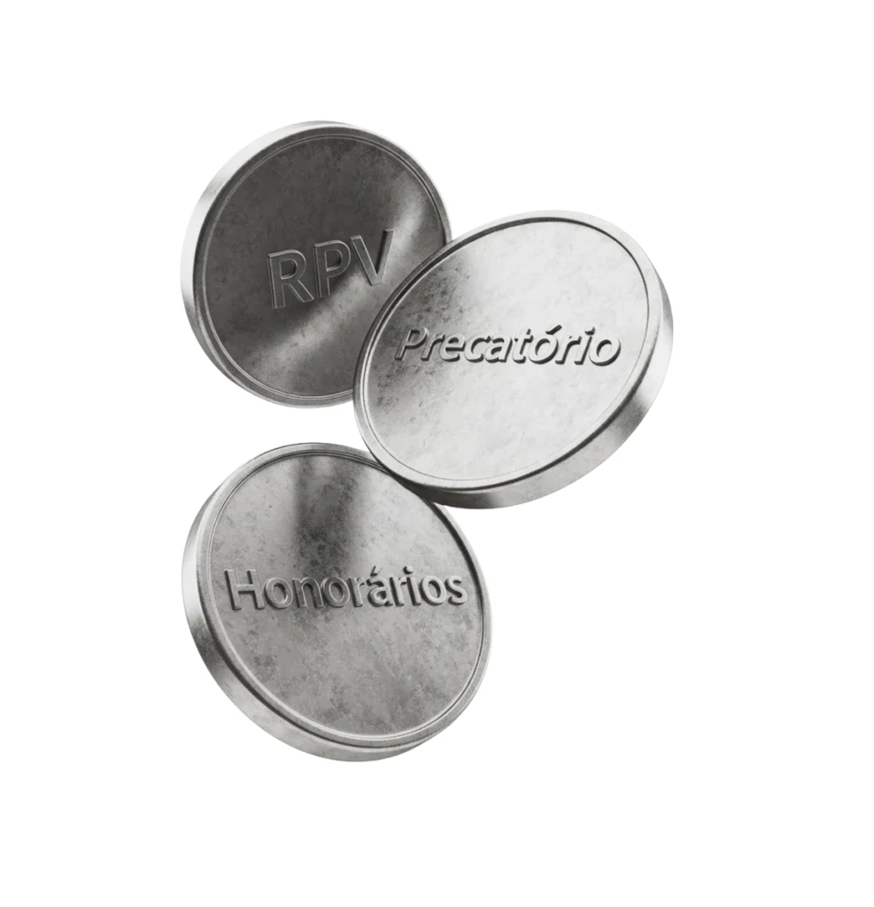 Moedas de RPV, Precatório e Honorários em metal prateado